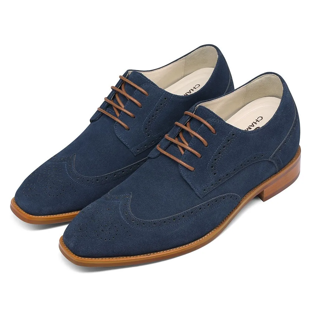 7CM / 2.76 Inches CMR CHAMARIPA Men's Elevator Dress Shoes - Stylish Blue Suede Derby Shoes