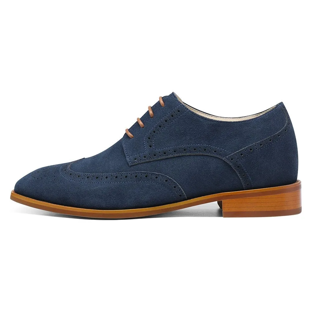 7CM / 2.76 Inches CMR CHAMARIPA Men's Elevator Dress Shoes - Stylish Blue Suede Derby Shoes