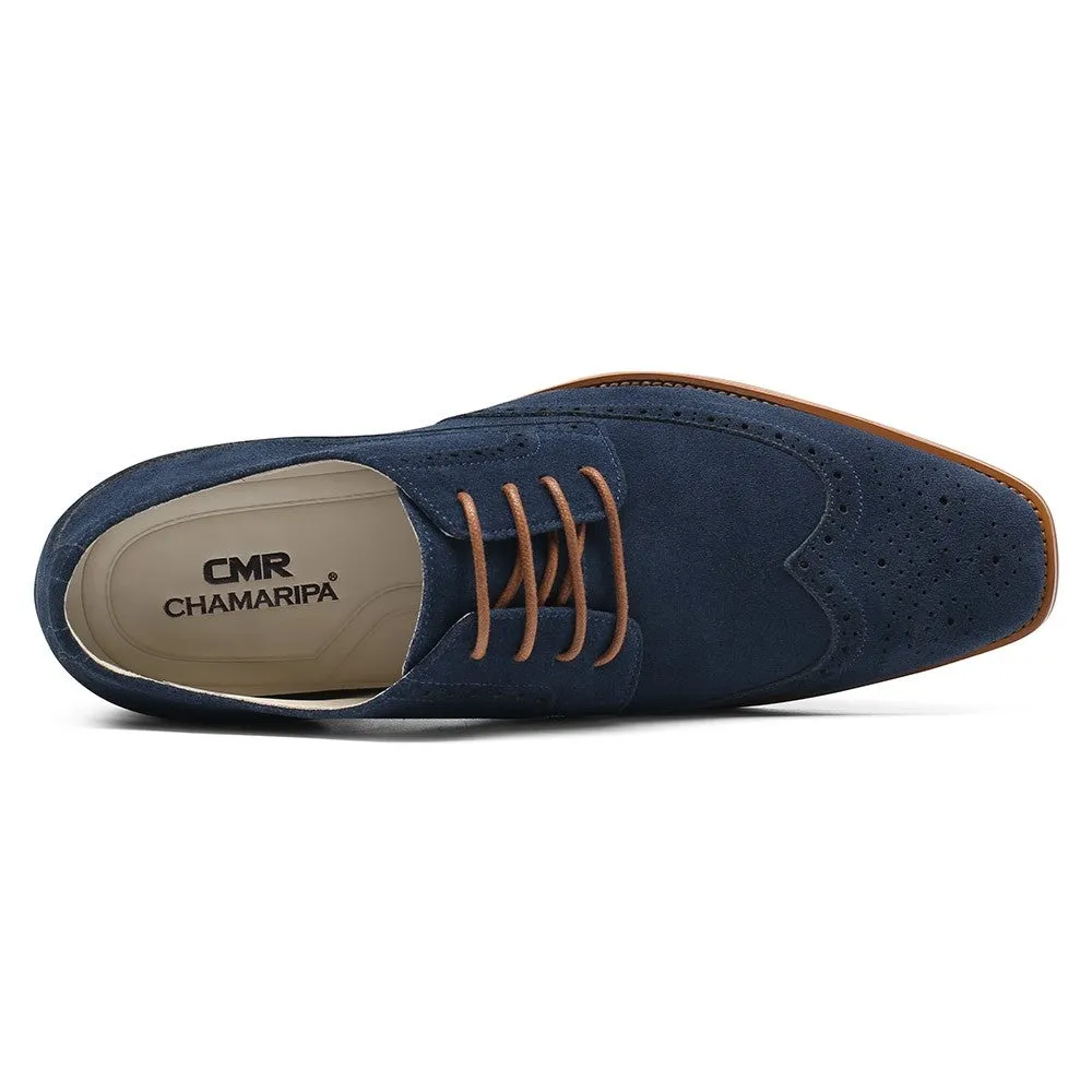 7CM / 2.76 Inches CMR CHAMARIPA Men's Elevator Dress Shoes - Stylish Blue Suede Derby Shoes