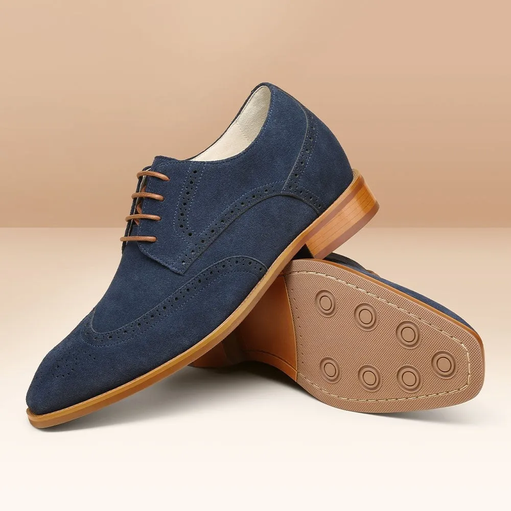 7CM / 2.76 Inches CMR CHAMARIPA Men's Elevator Dress Shoes - Stylish Blue Suede Derby Shoes