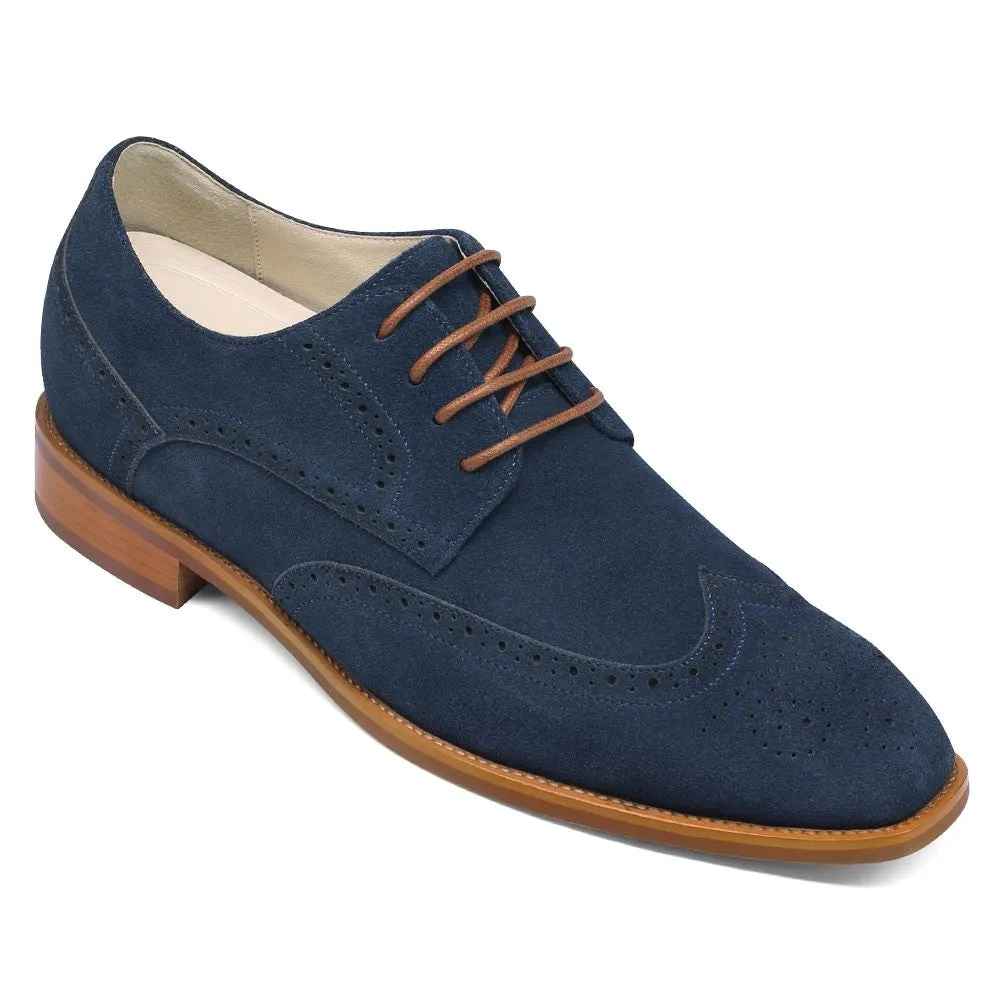 7CM / 2.76 Inches CMR CHAMARIPA Men's Elevator Dress Shoes - Stylish Blue Suede Derby Shoes