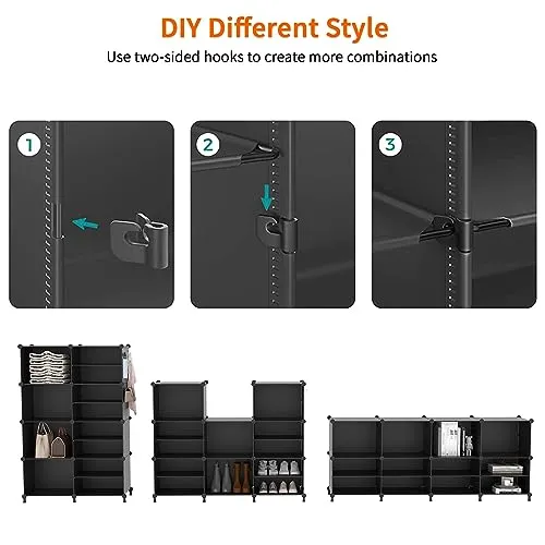 AWTATOS Closet Organizer 6 Cube Storage Shelves Portable Closet Clothes Organizers and Storage Stackable Cubby Shelving for Closet Bedroom Living Room Office Black