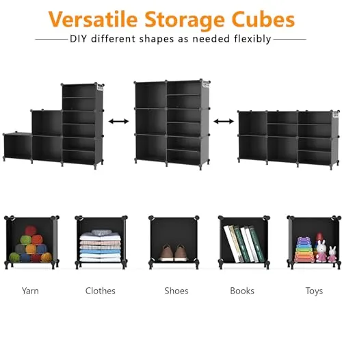 AWTATOS Closet Organizer 6 Cube Storage Shelves Portable Closet Clothes Organizers and Storage Stackable Cubby Shelving for Closet Bedroom Living Room Office Black