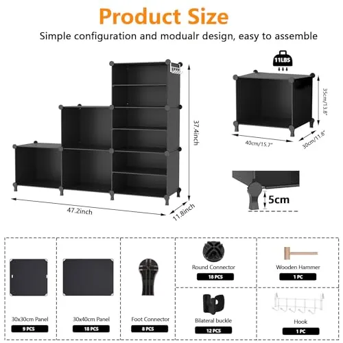 AWTATOS Closet Organizer 6 Cube Storage Shelves Portable Closet Clothes Organizers and Storage Stackable Cubby Shelving for Closet Bedroom Living Room Office Black