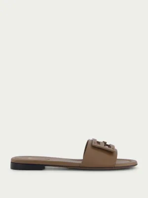 Baguette Brown Leather Slides