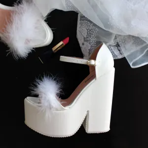 Bridal White Fury High Heel Wedding Wedges