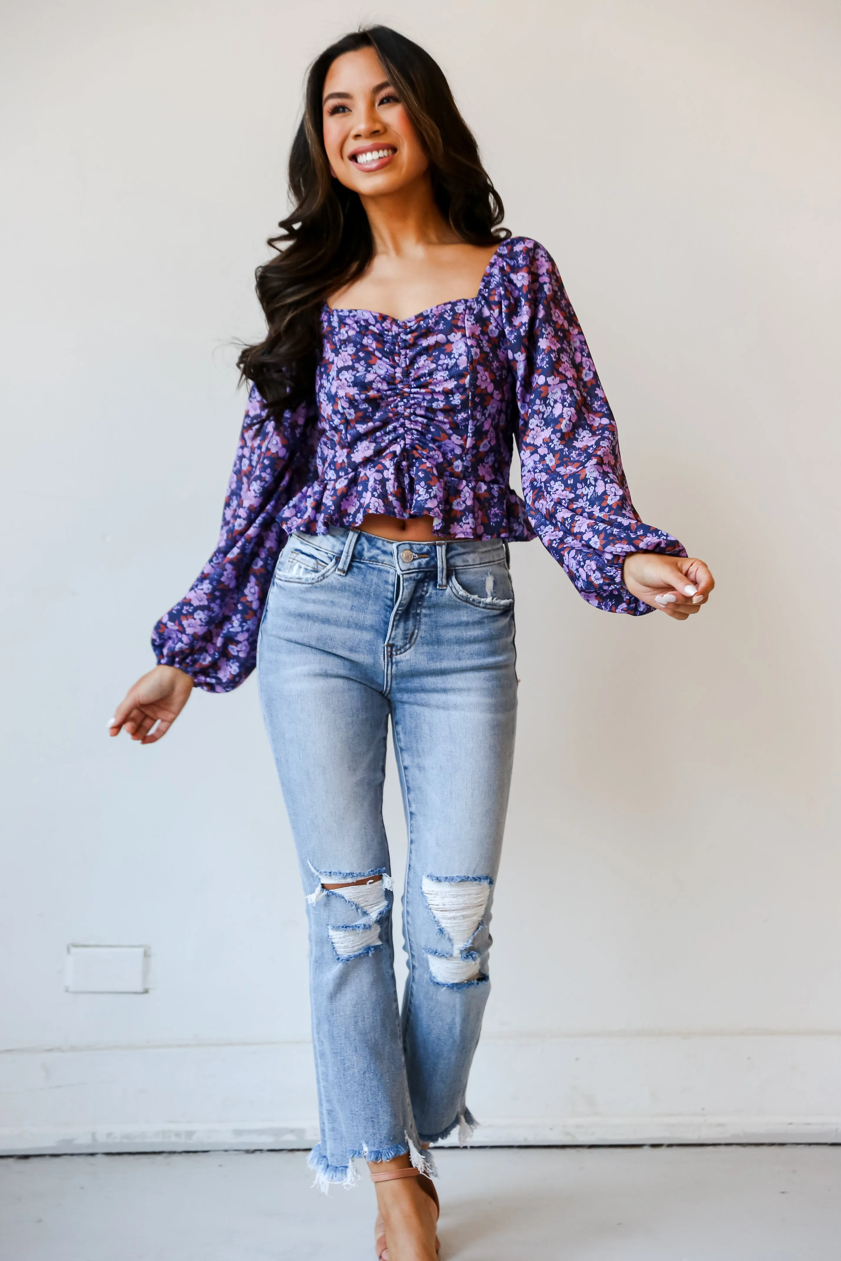 Cindy Light Wash Distressed Crop Flare Jeans Plus