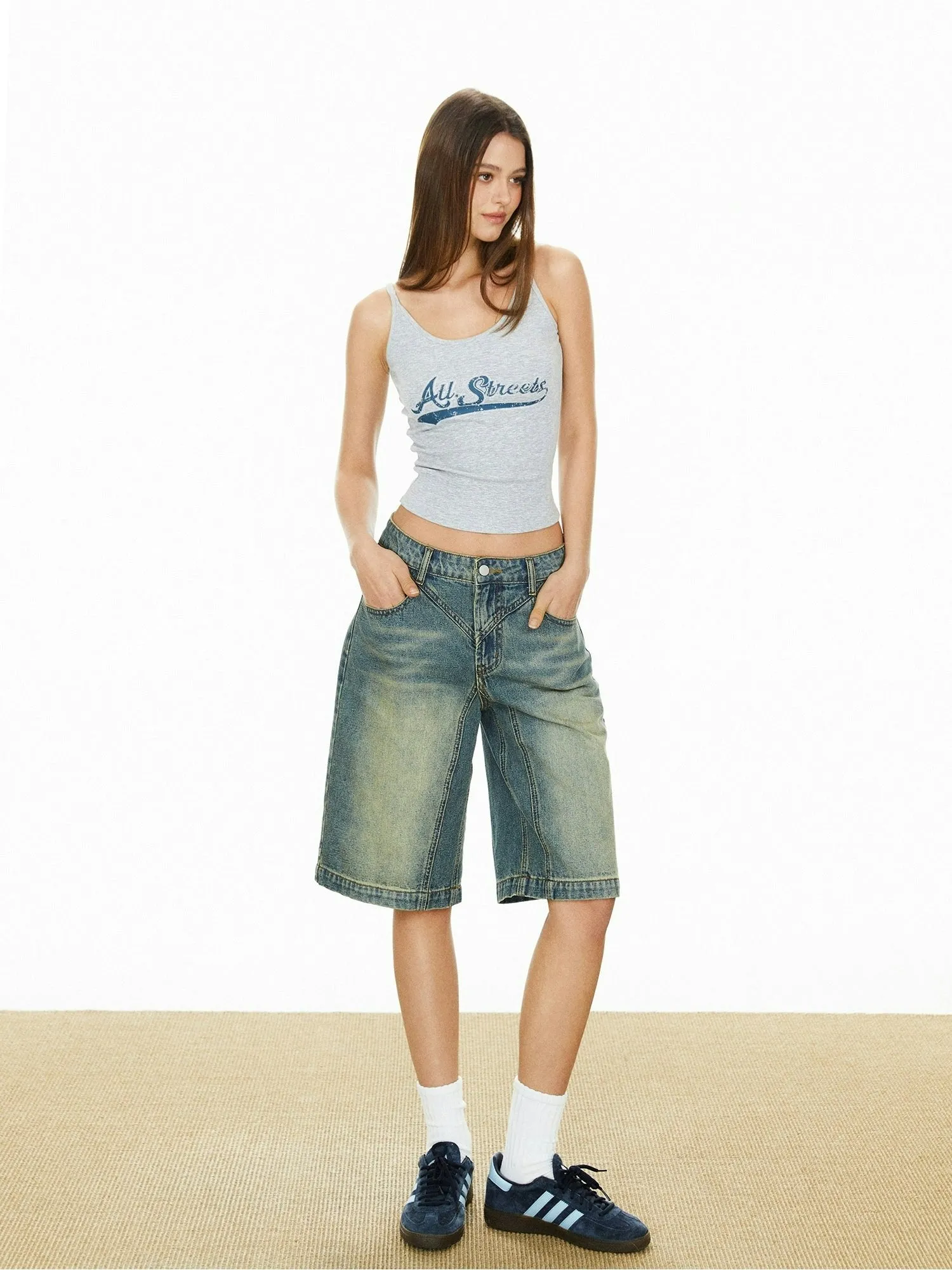 Denim Bermuda Shorts with Contrast Stitching