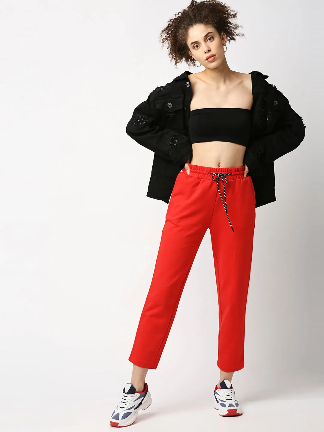 Disrupt Women Red Side Pannel Tapered Ankle Length Trackpants