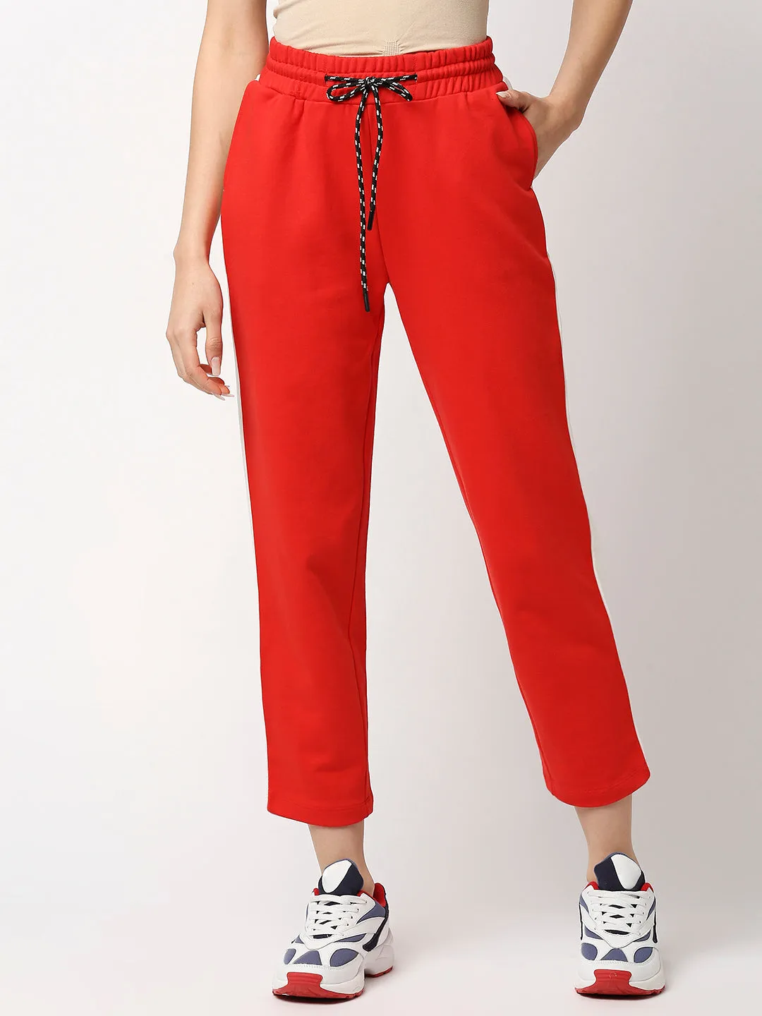 Disrupt Women Red Side Pannel Tapered Ankle Length Trackpants