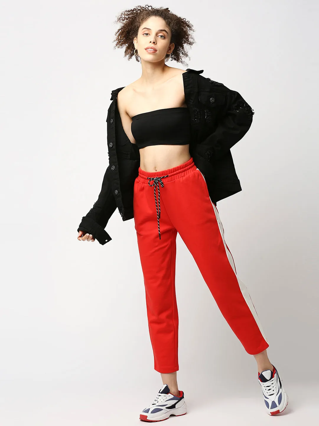 Disrupt Women Red Side Pannel Tapered Ankle Length Trackpants