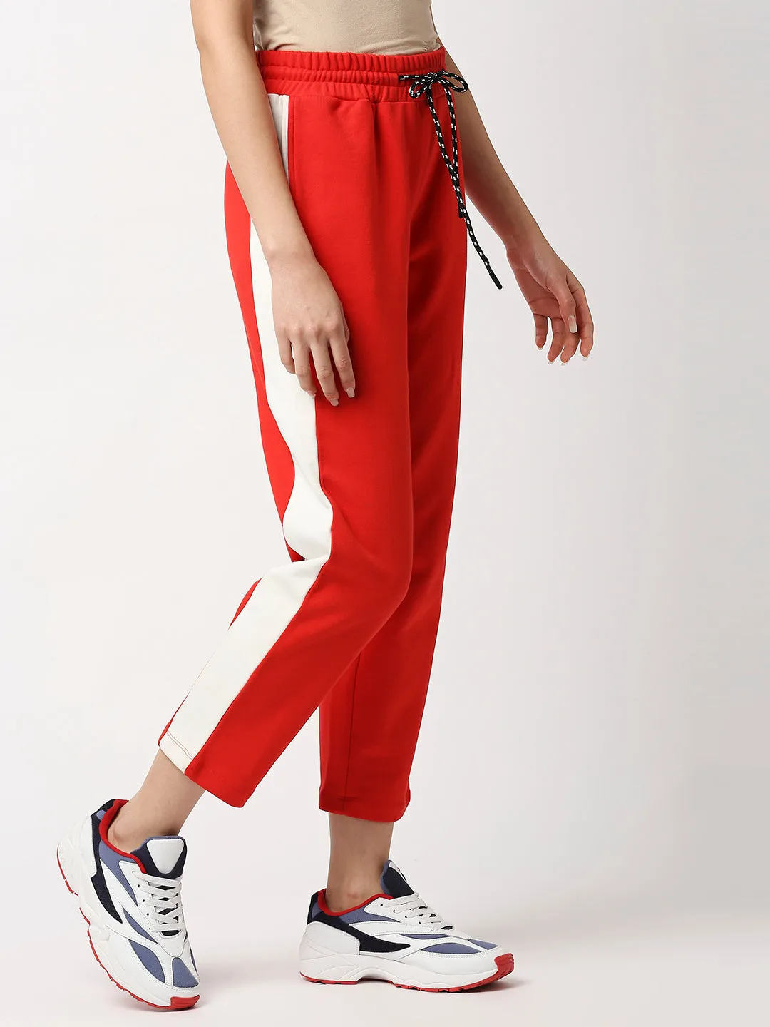 Disrupt Women Red Side Pannel Tapered Ankle Length Trackpants