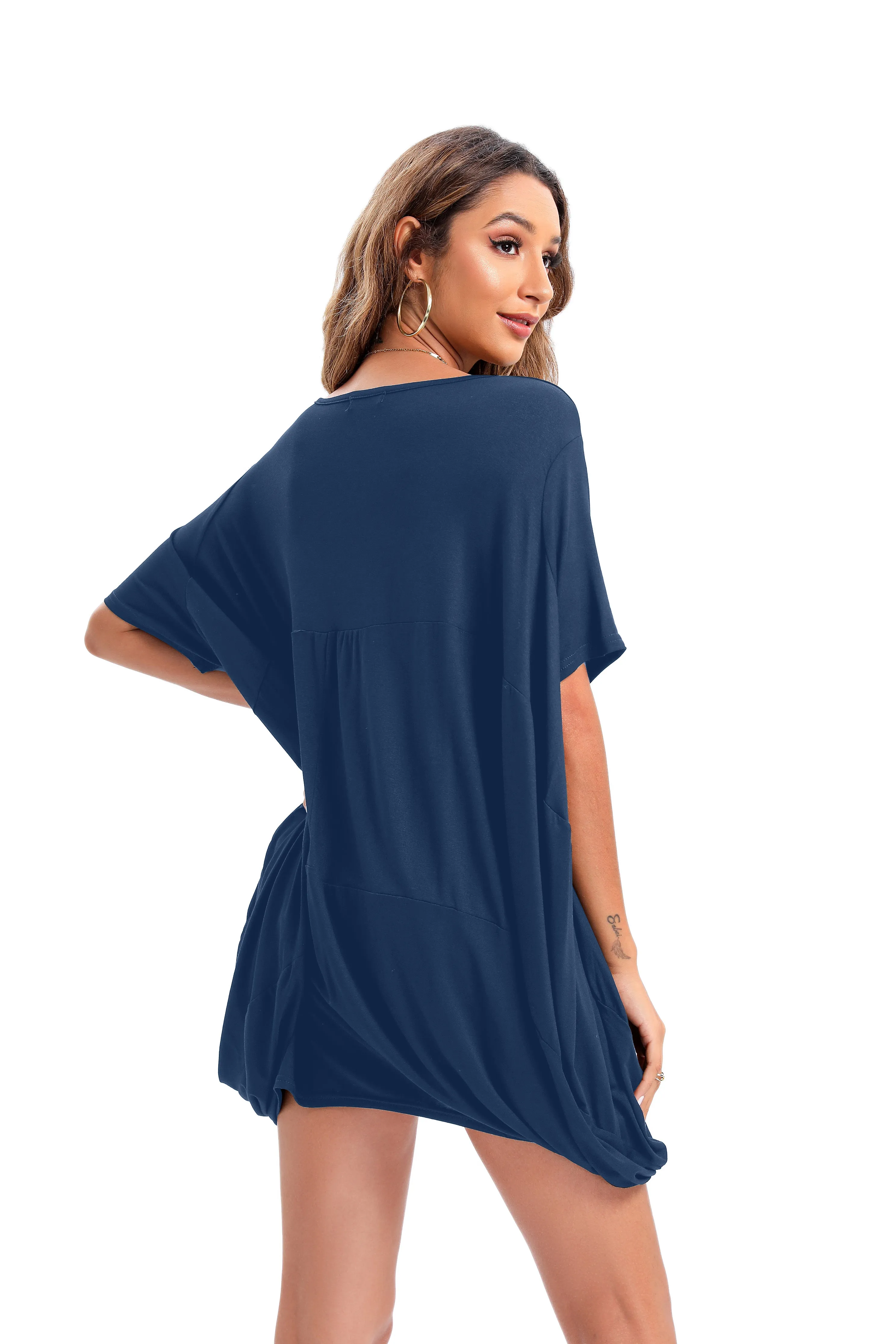 ellazhu Oversized Short Sleeve Mid-Long Dresses Beach T-Shirt Women GA200