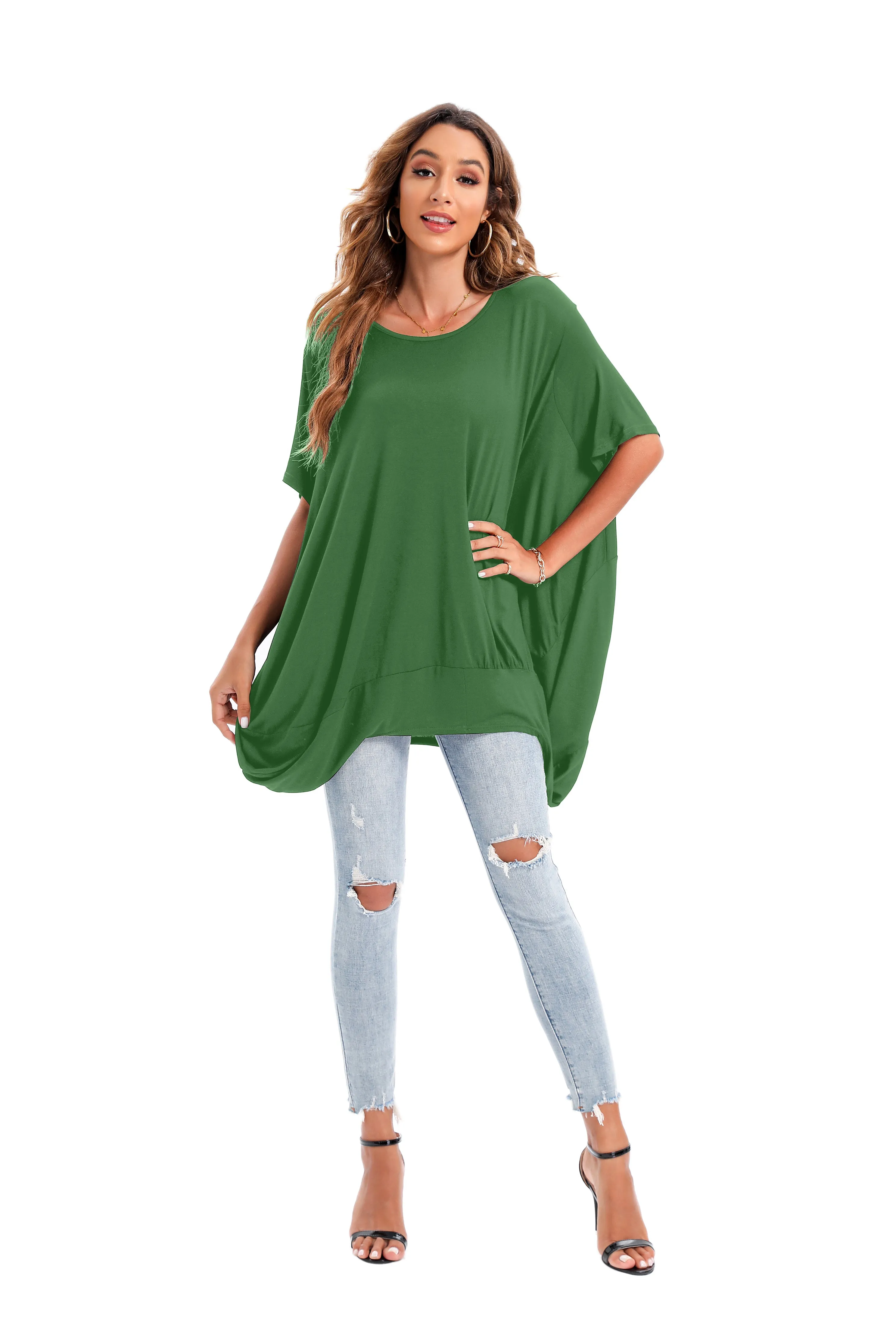 ellazhu Oversized Short Sleeve Mid-Long Dresses Beach T-Shirt Women GA200