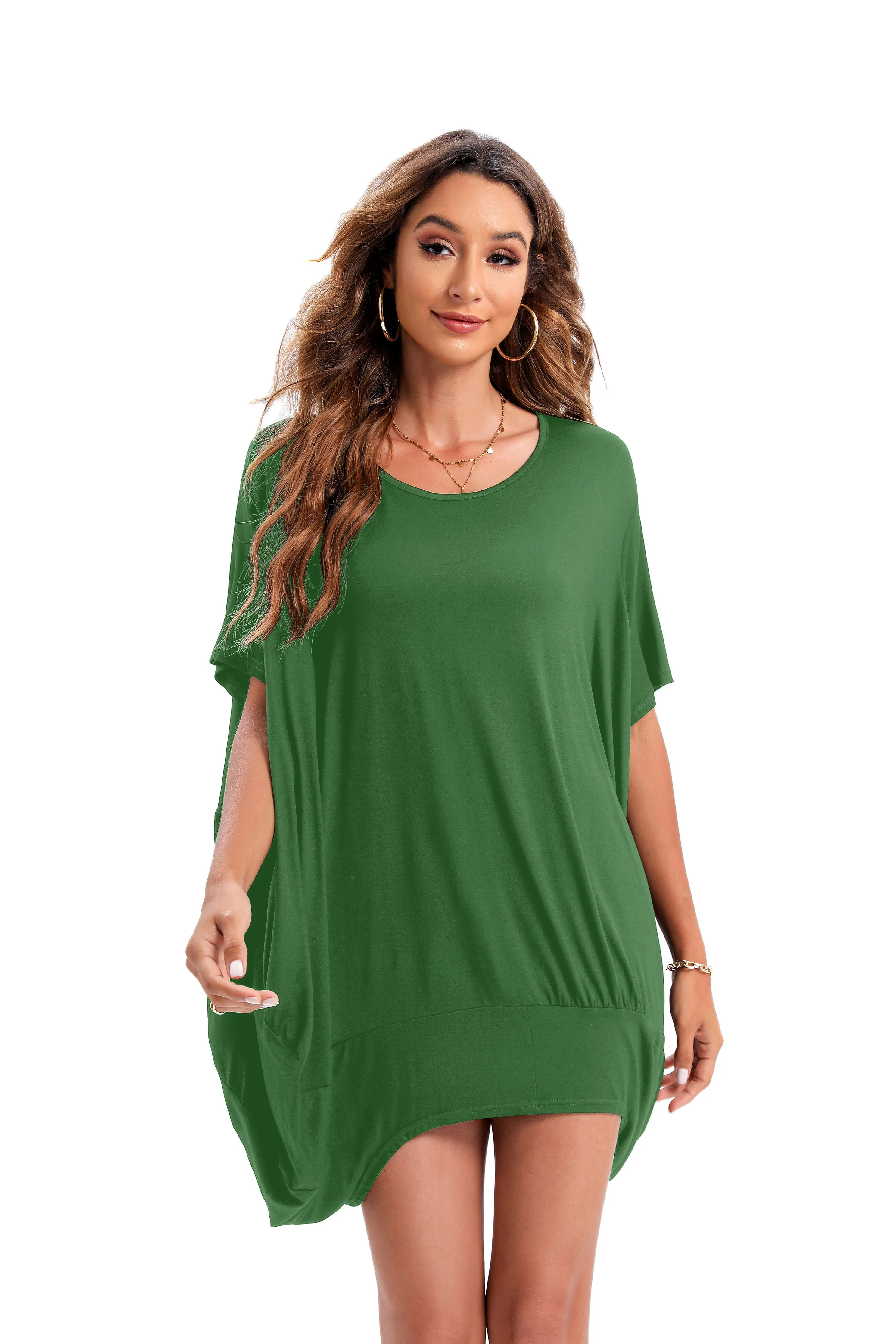 ellazhu Oversized Short Sleeve Mid-Long Dresses Beach T-Shirt Women GA200