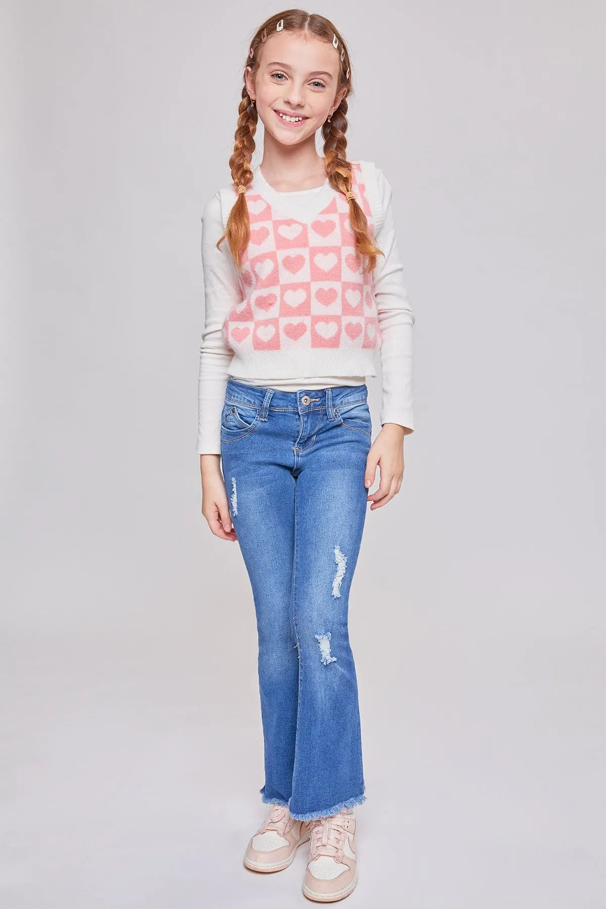 Girls Sustainable WannaBettaFit Frayed Flare Jeans