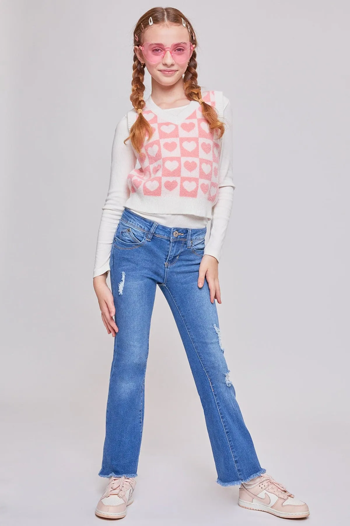 Girls Sustainable WannaBettaFit Frayed Flare Jeans