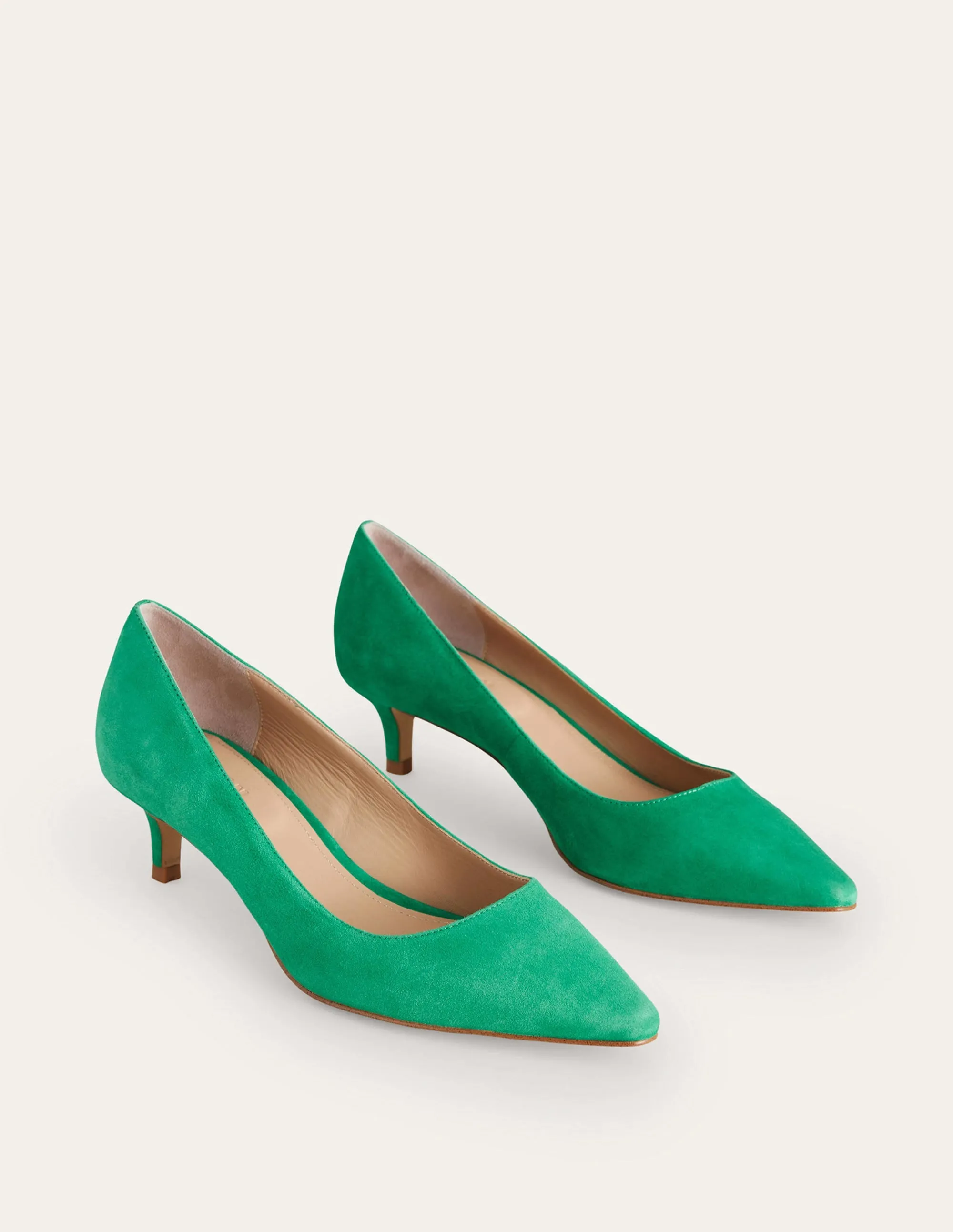 Lara Low-Heeled Court Shoes-Meadow Green Suede