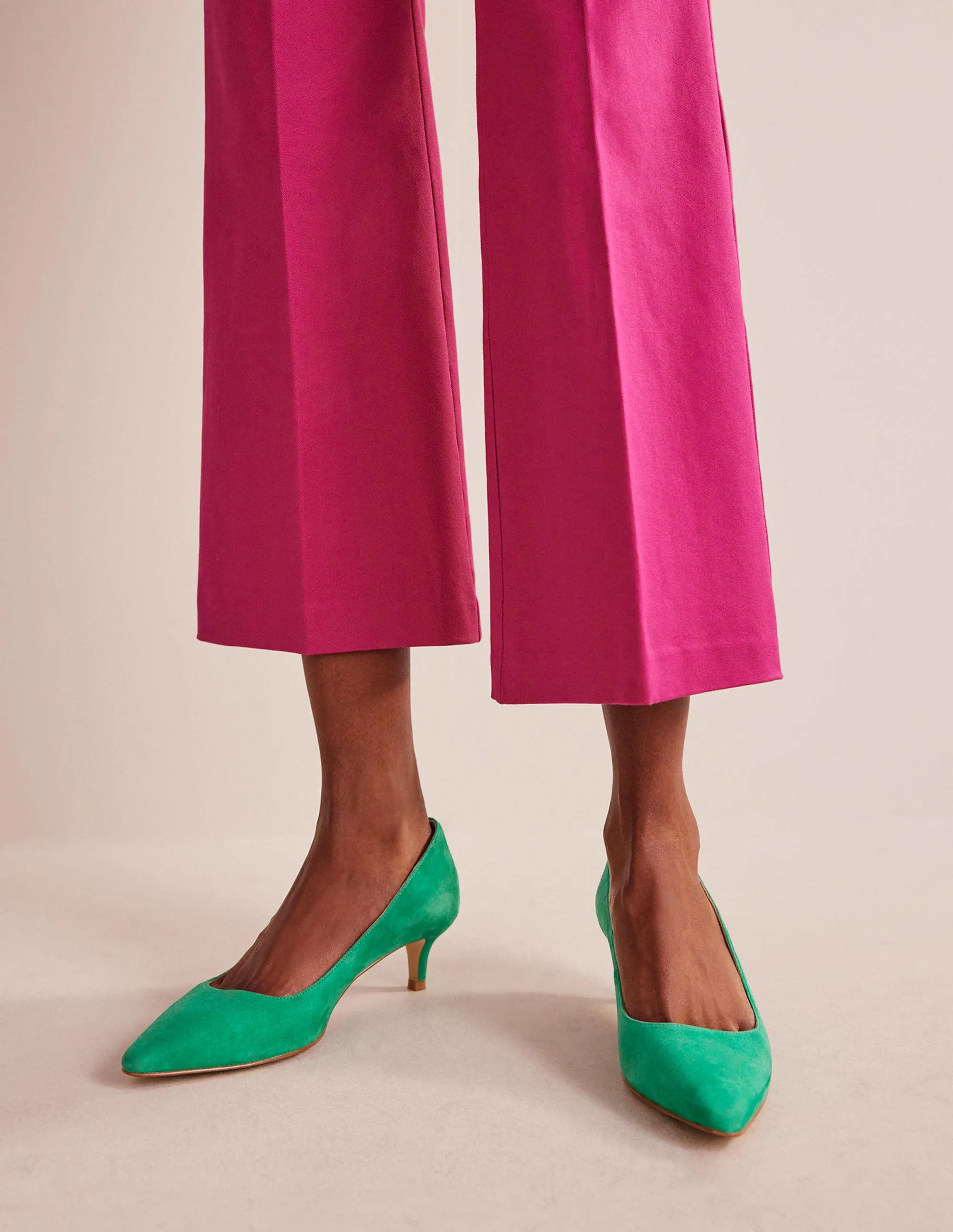 Lara Low-Heeled Court Shoes-Meadow Green Suede