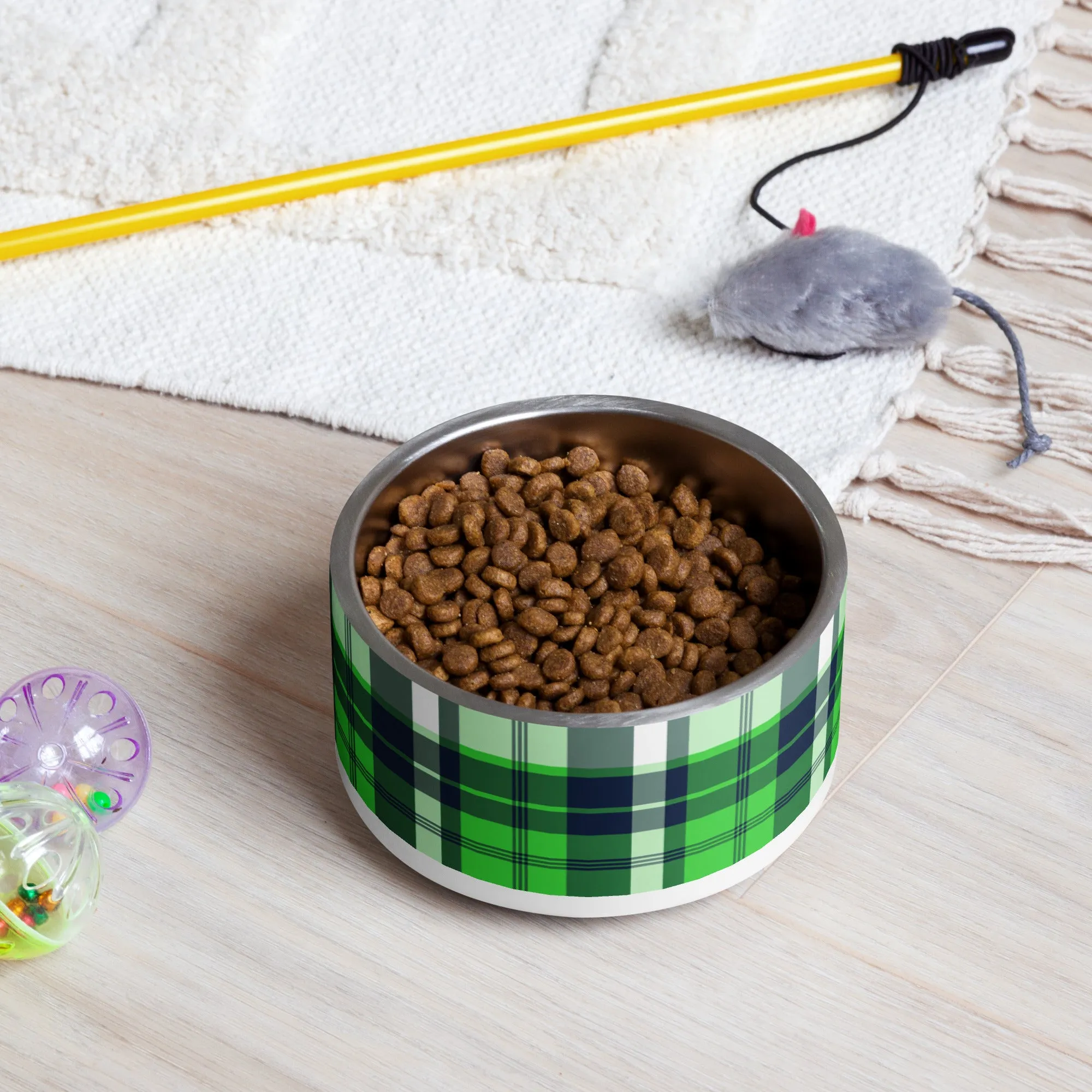 Lime Green and Navy Blue Preppy Plaid Pet Bowl