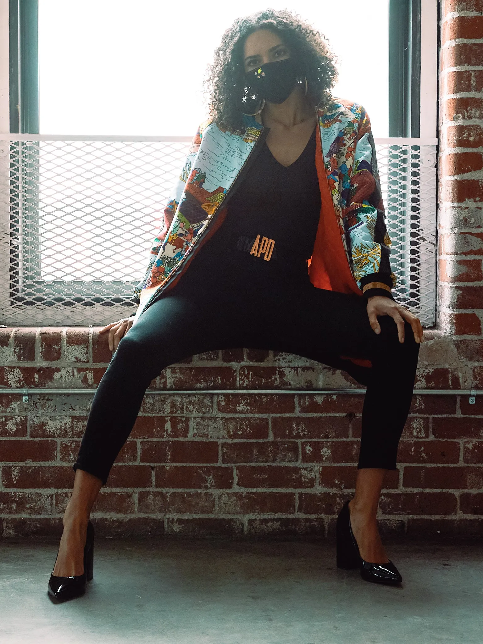 Long Bomber Jacket in Asian Print