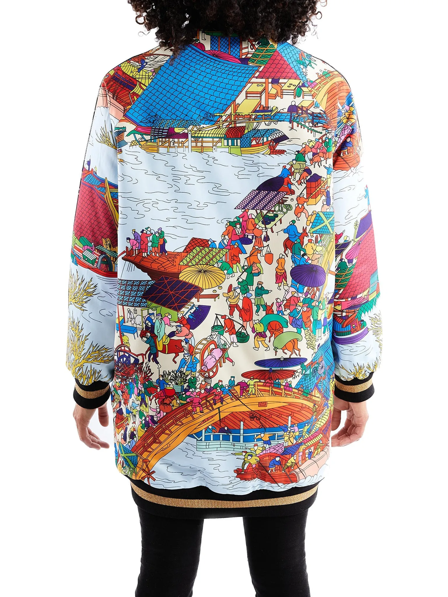 Long Bomber Jacket in Asian Print