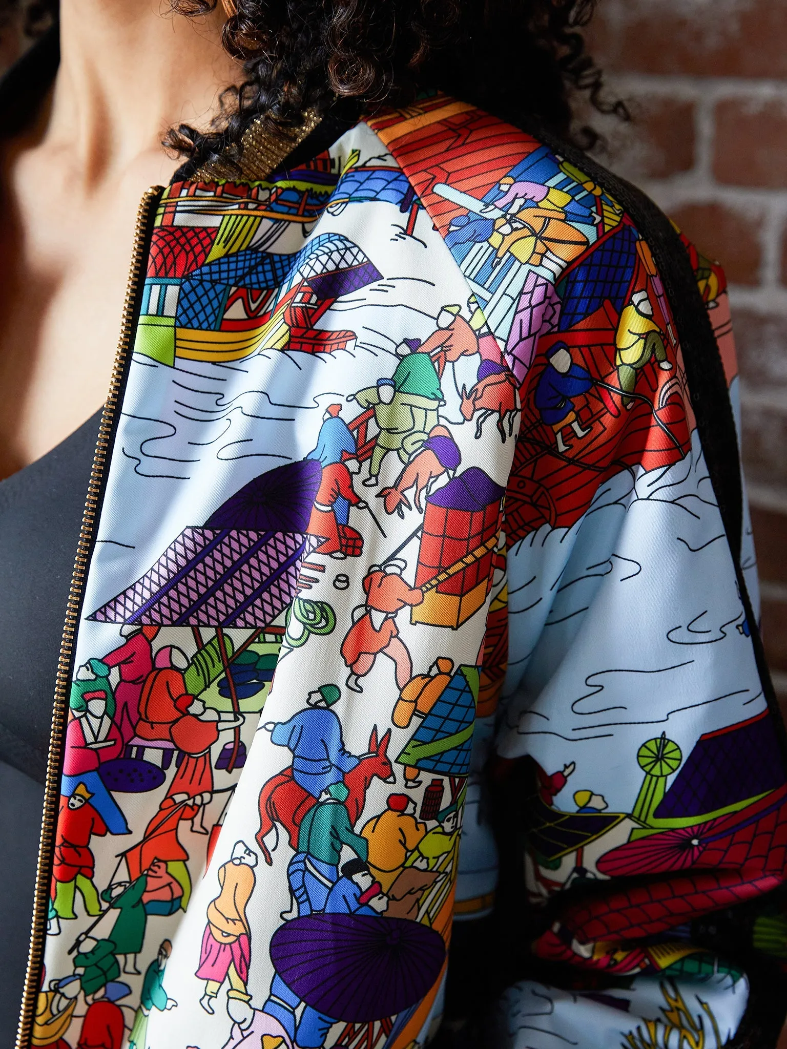 Long Bomber Jacket in Asian Print