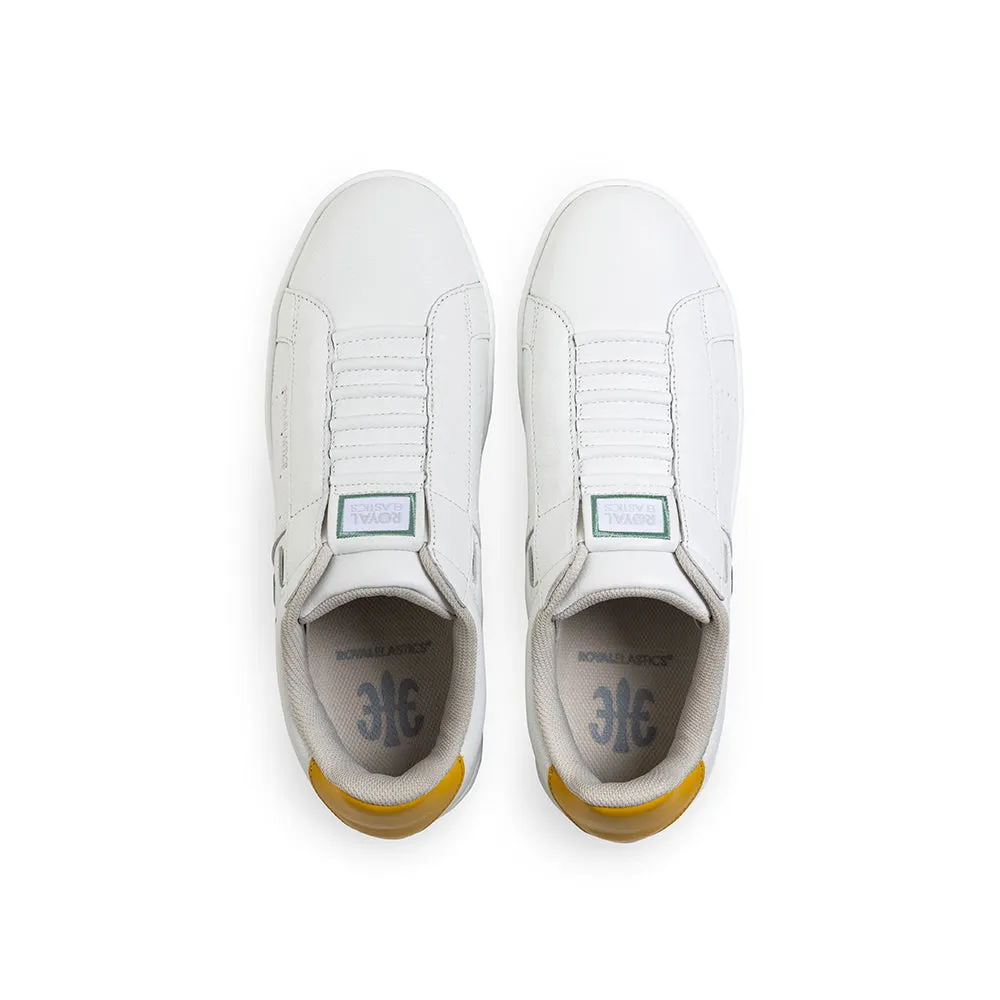 Men's Icon White Green Yellow Logo Leather Sneakers 01922-043