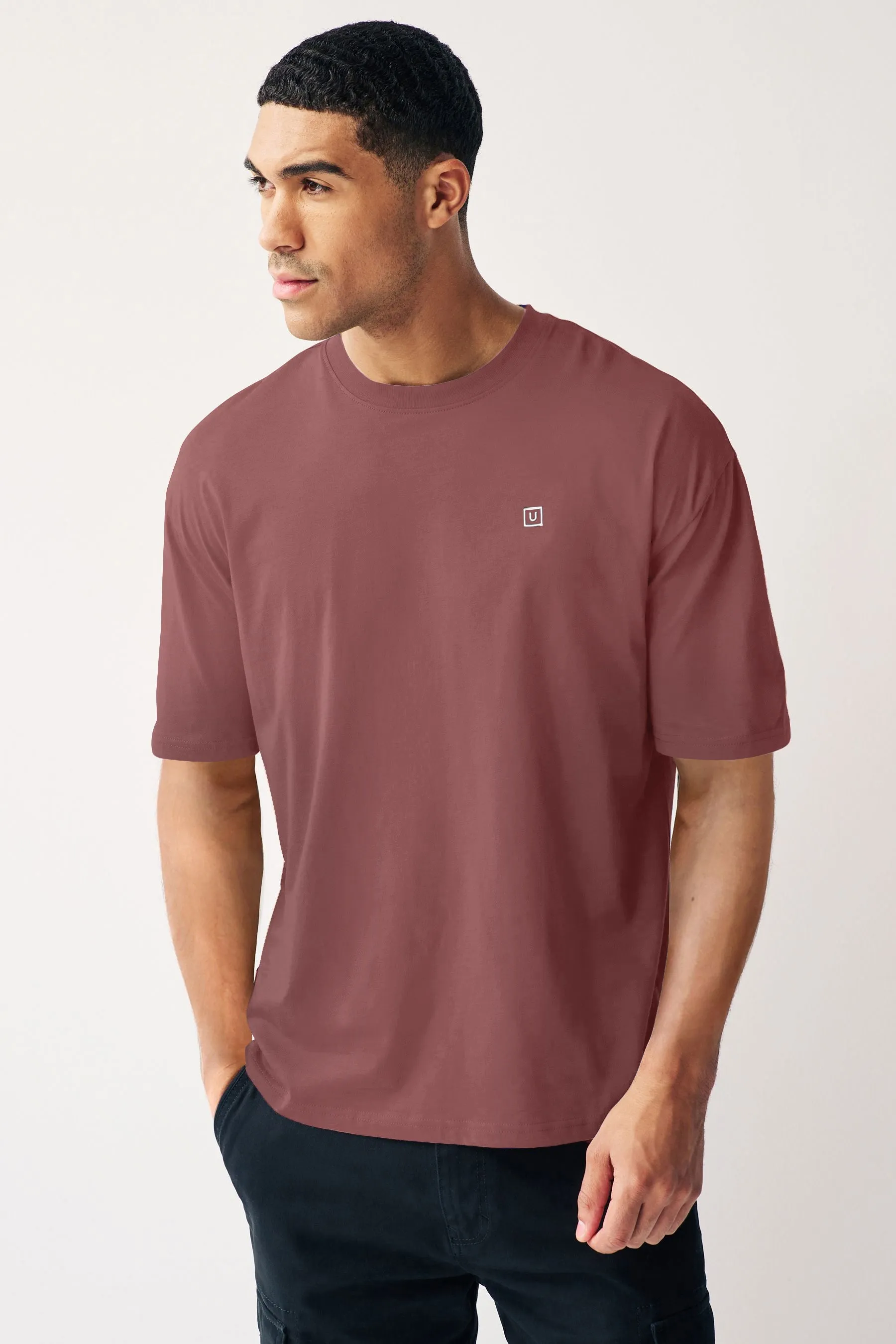 Men's Jet Roan Rogue Pink Solid Round Neck Oversized Half Sleeve Cotton T-Shirt