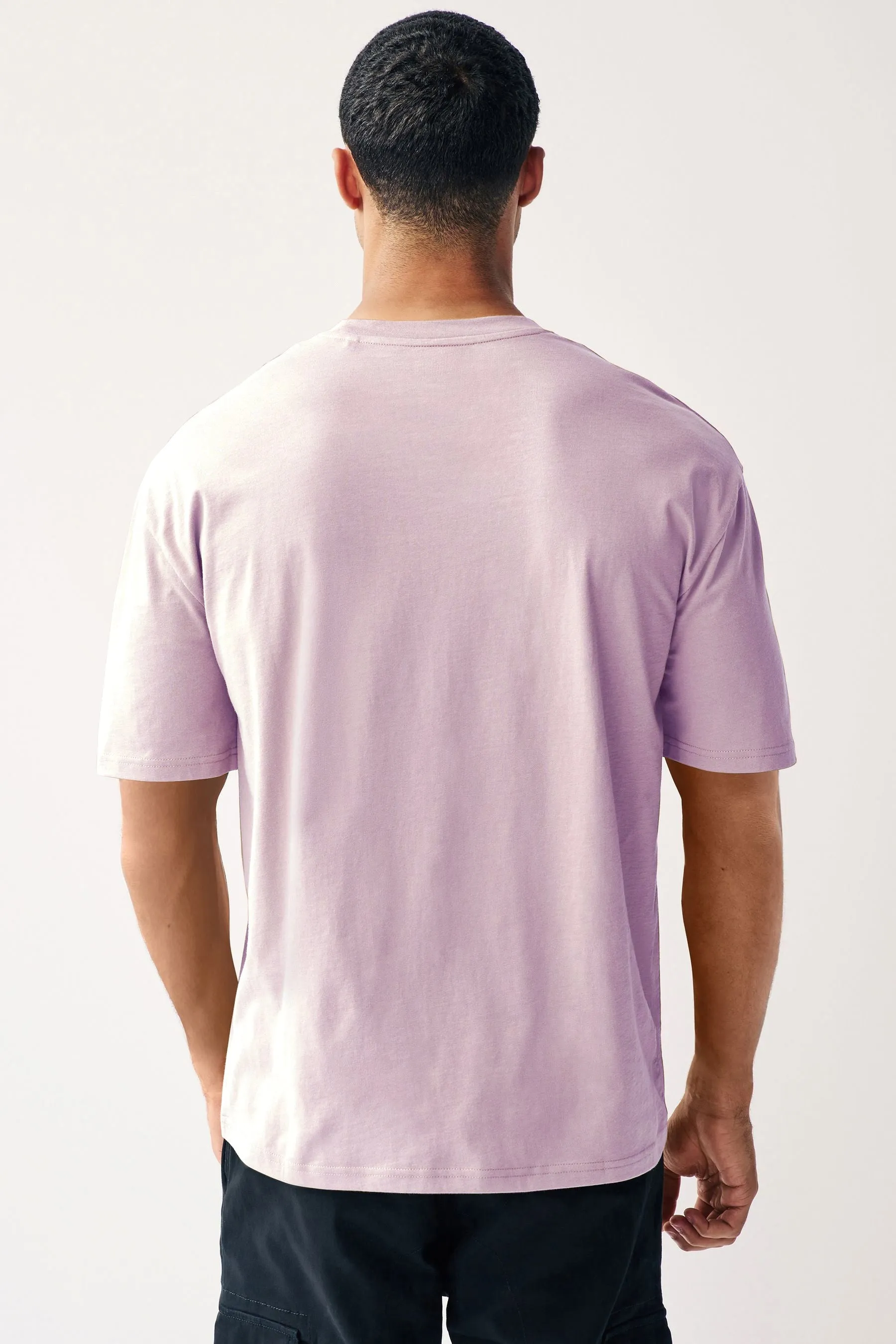 Men's Lilac Bloom Solid Round Neck Oversized Half Sleeve Cotton T-Shirt