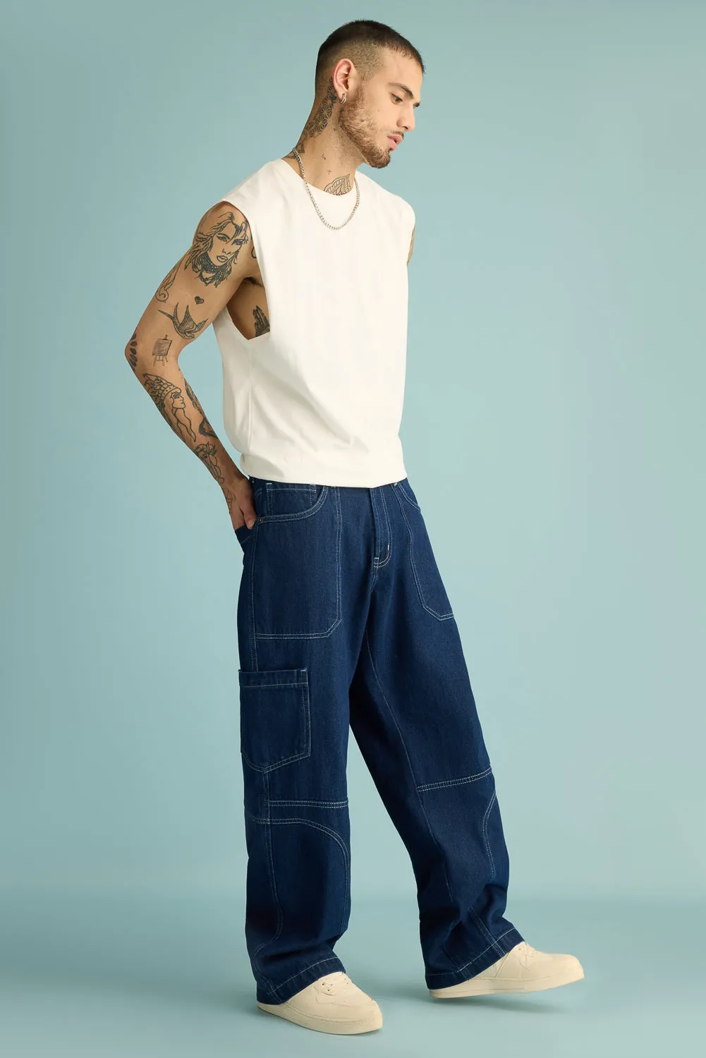 Men's Ocean Contrast Seam Cargo Jeans