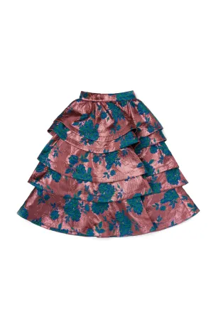 MIDI Teagan Skirt - Pink Brocade