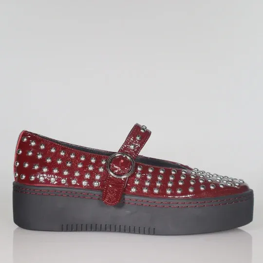 Minx Stanley Stud Dark Cherry Patent Leather Casual