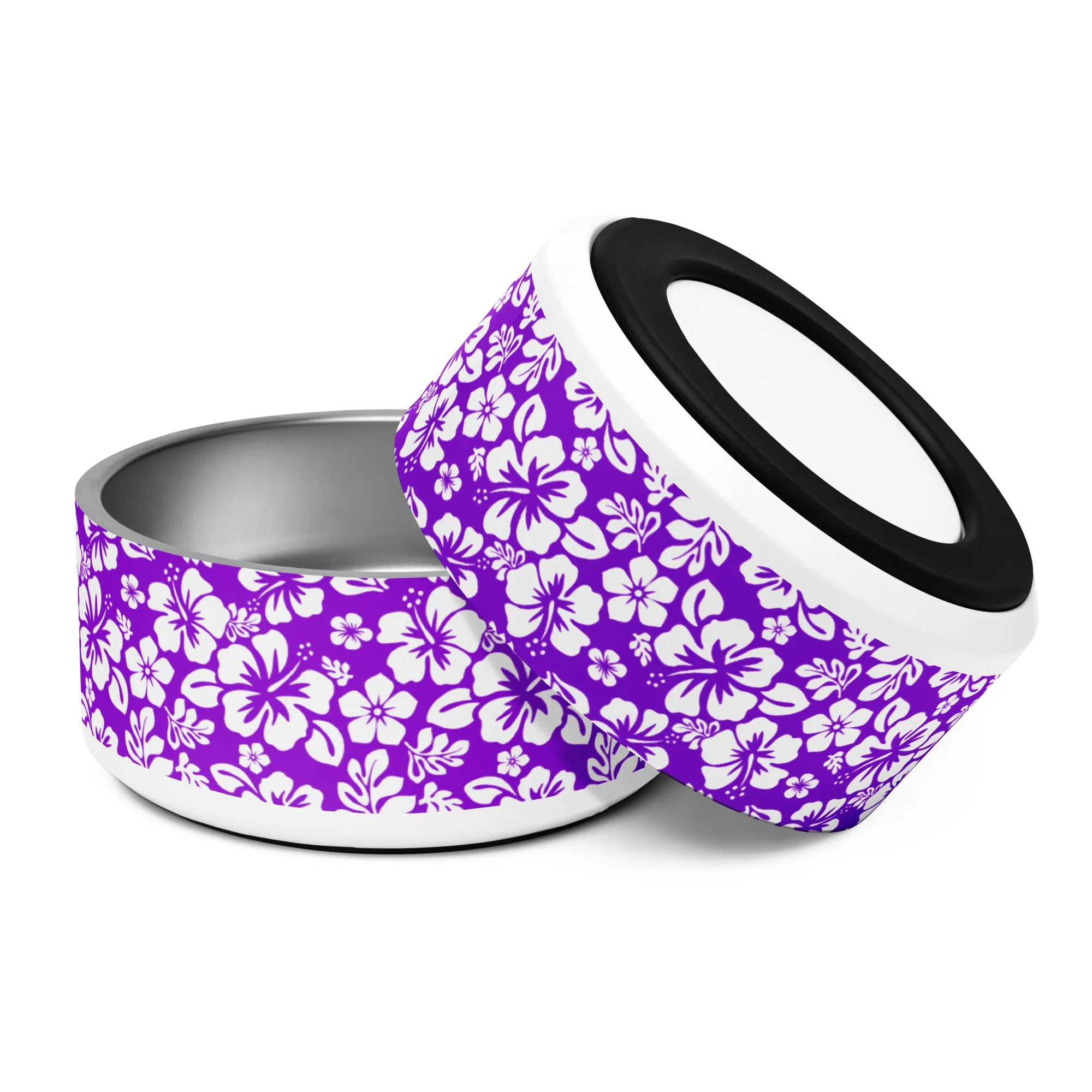 Purple and White Hawaiian Flowers Pet Bowl