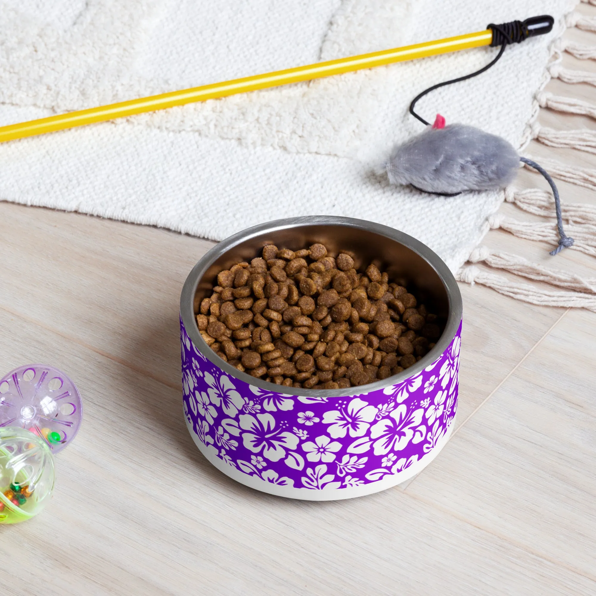 Purple and White Hawaiian Flowers Pet Bowl