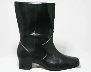 Size 5 WW Black Boots - Victorian Inspired - Authentic 1950s Deadstock - Waterproof Vinyl - Fleece Lined - Winter Shoes - 50s Wide Width