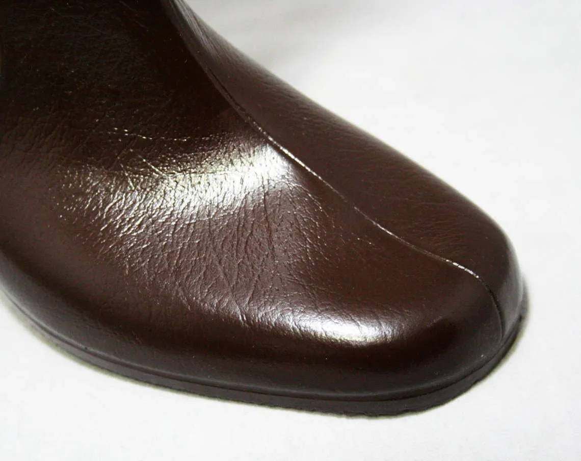 Size 7 Brown Boots - Victorian Inspired - Authentic 1950s Deadstock - Waterproof Vinyl - Fleece Lined Winter Shoes - Ladies Wide Width