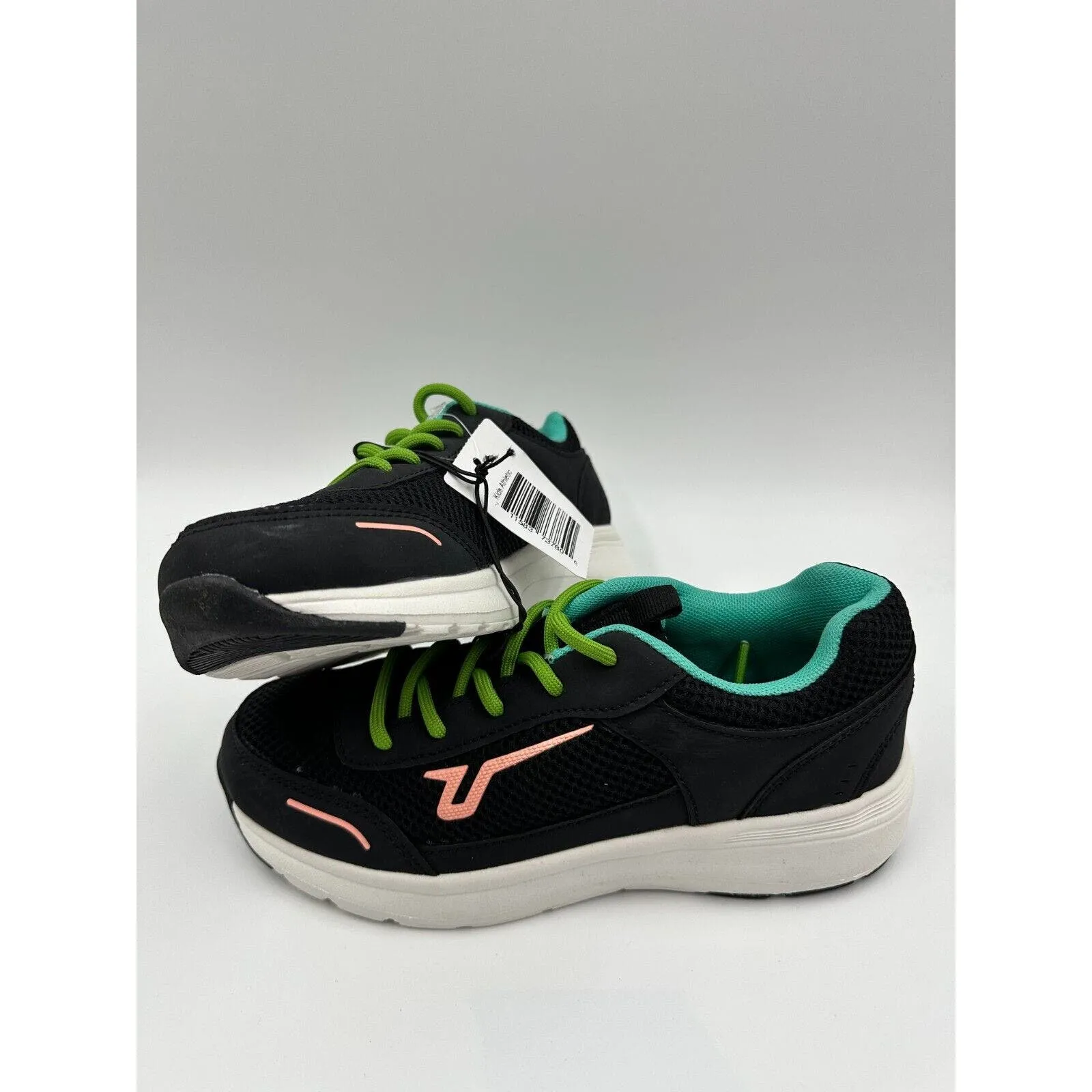 Small Kid Size 8, Black Sneakers with Green Laces