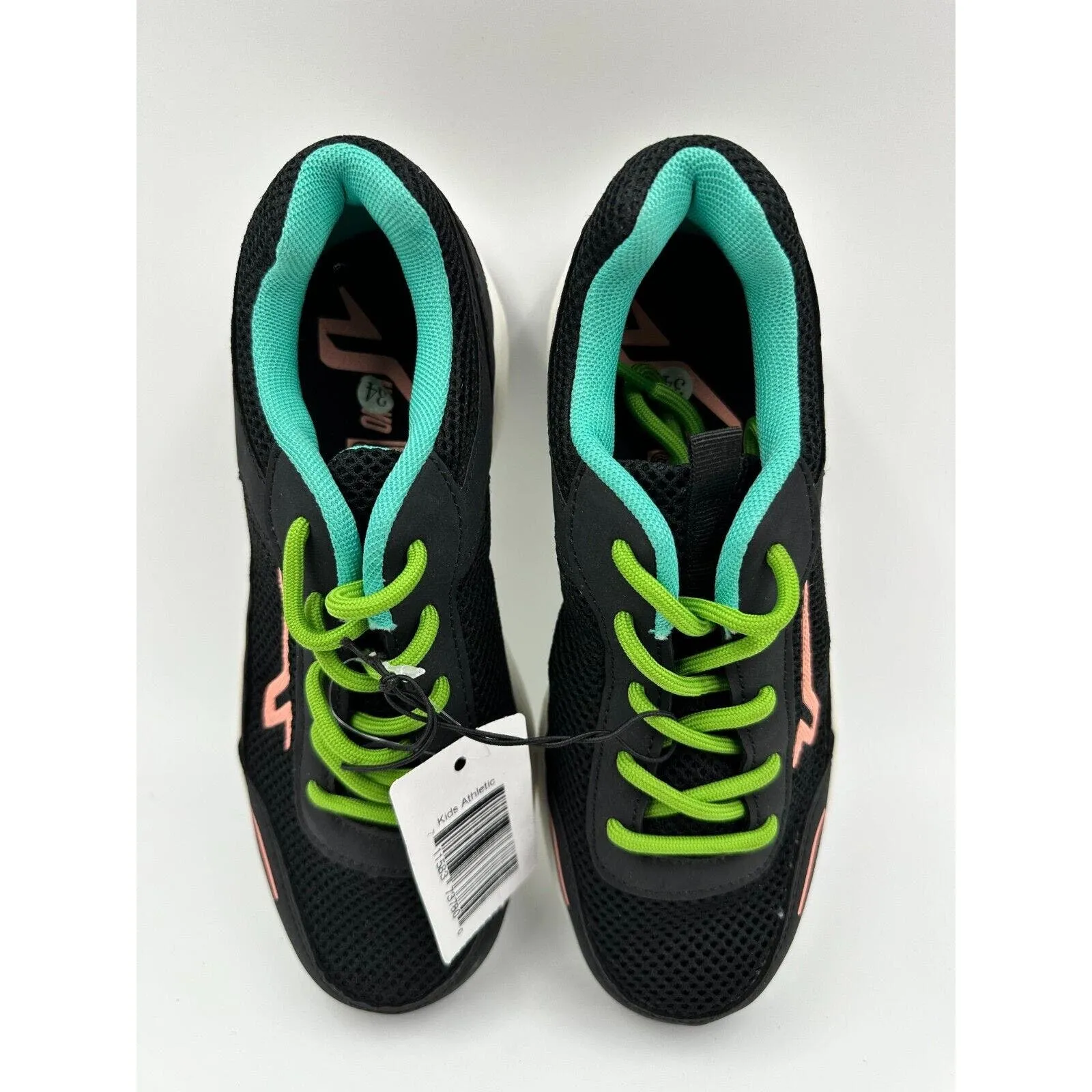 Small Kid Size 8, Black Sneakers with Green Laces