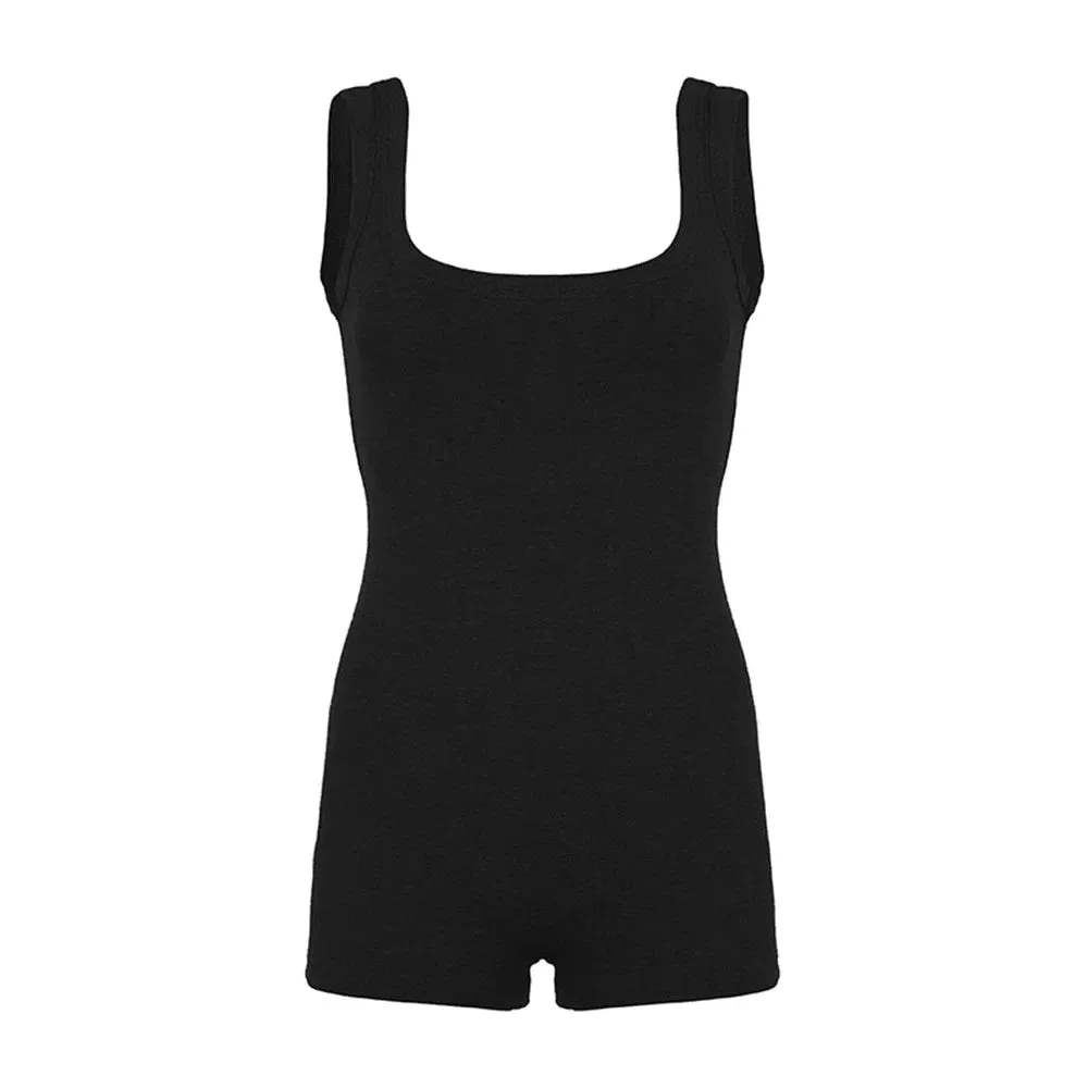 Solid Sleeveless Square Collar Skinny Sexy Rompers Womens Playsuits for Effortless Style and Comfort