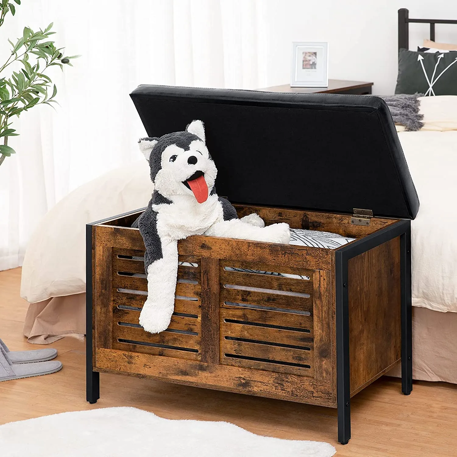 Storage Chest, Storage Bench with Padded Seat, Wooden Toy Chest, Shoe Bench