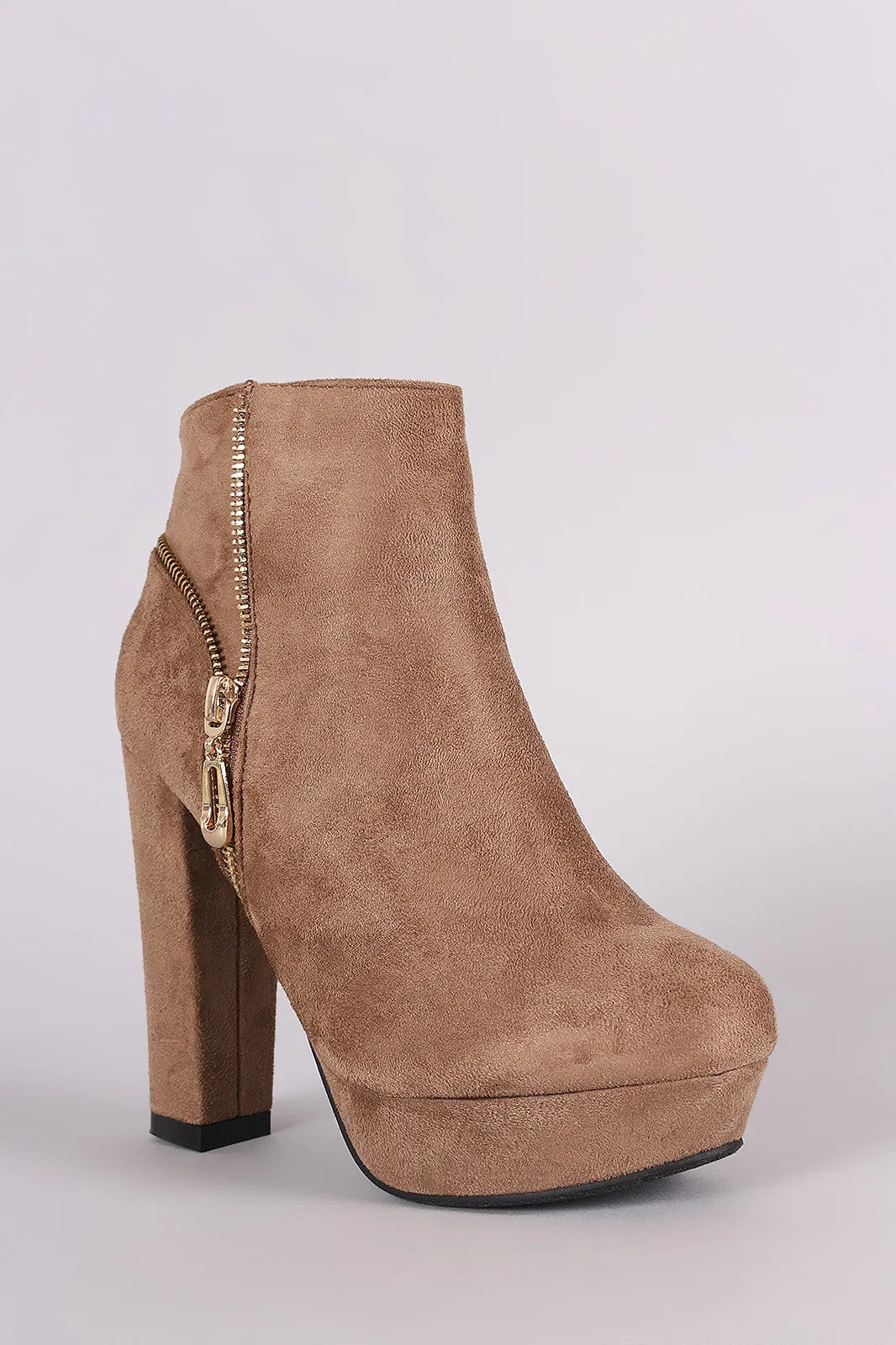 Suede Zip Up Platform Booties