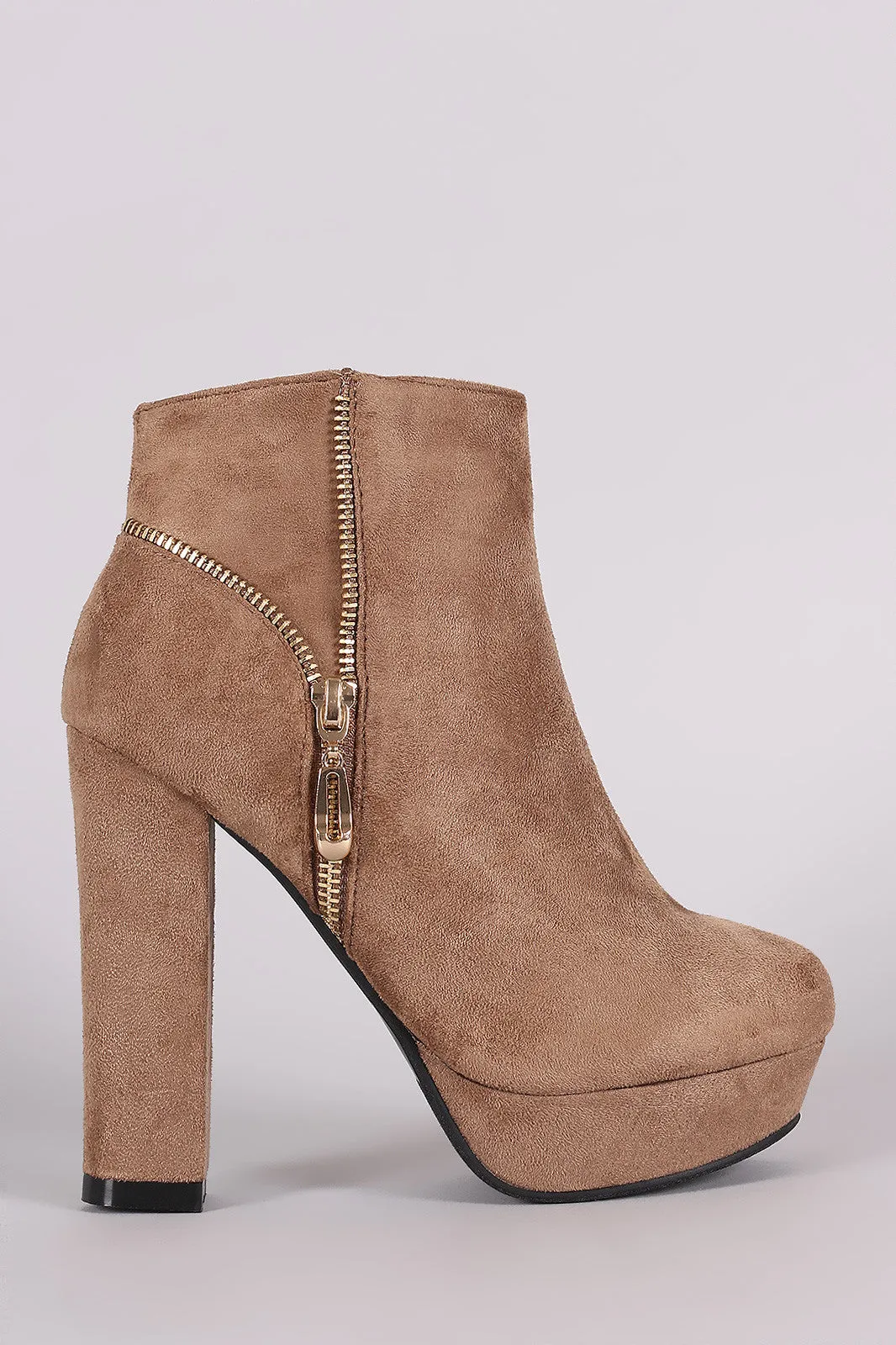 Suede Zip Up Platform Booties