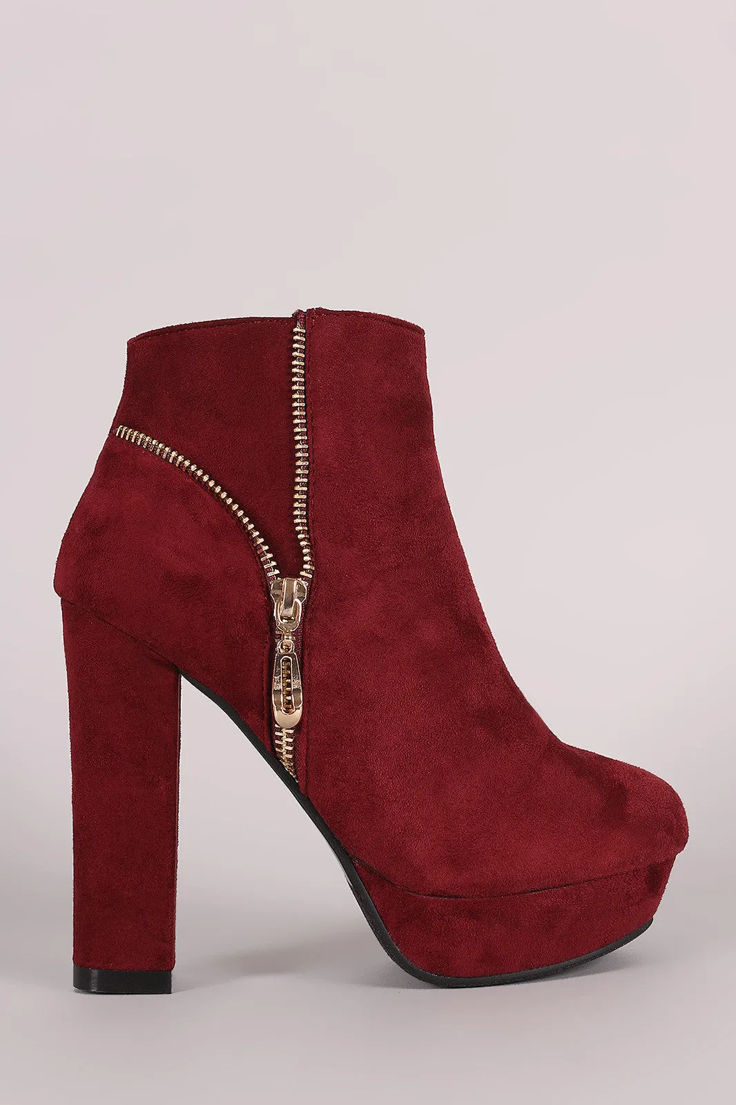 Suede Zip Up Platform Booties