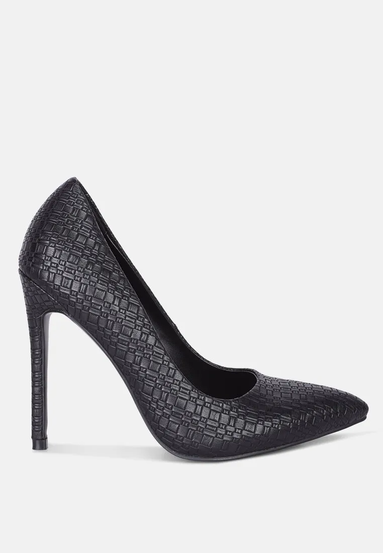 Weave pattern high heel pumps