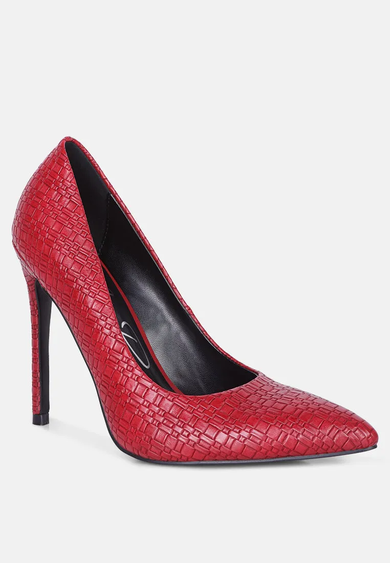 Weave pattern high heel pumps