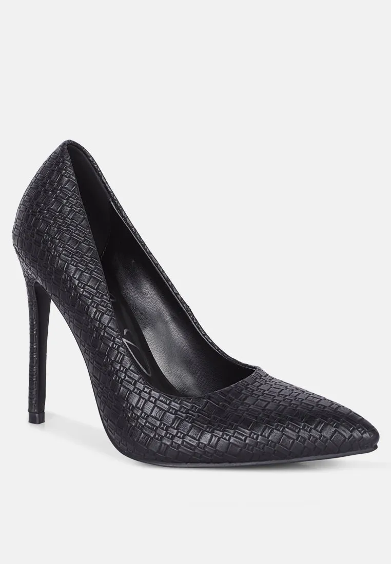 Weave pattern high heel pumps