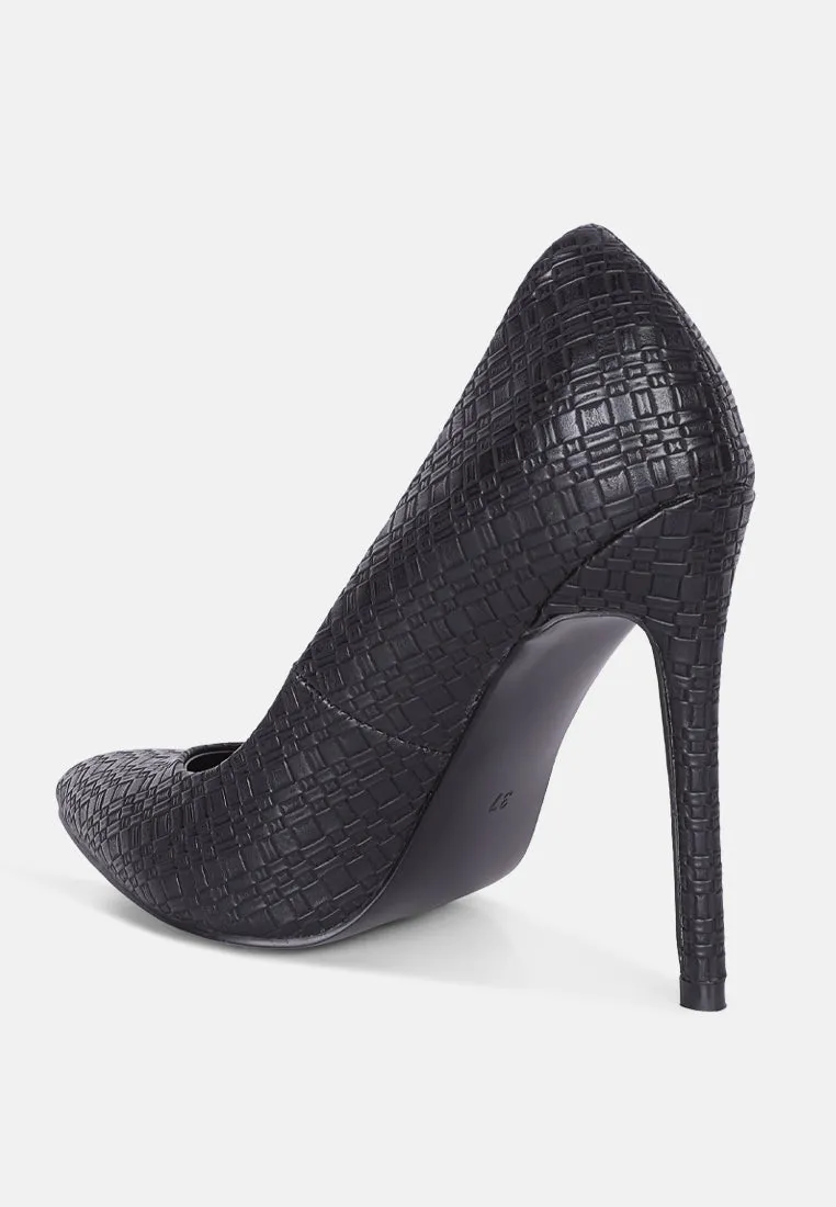 Weave pattern high heel pumps