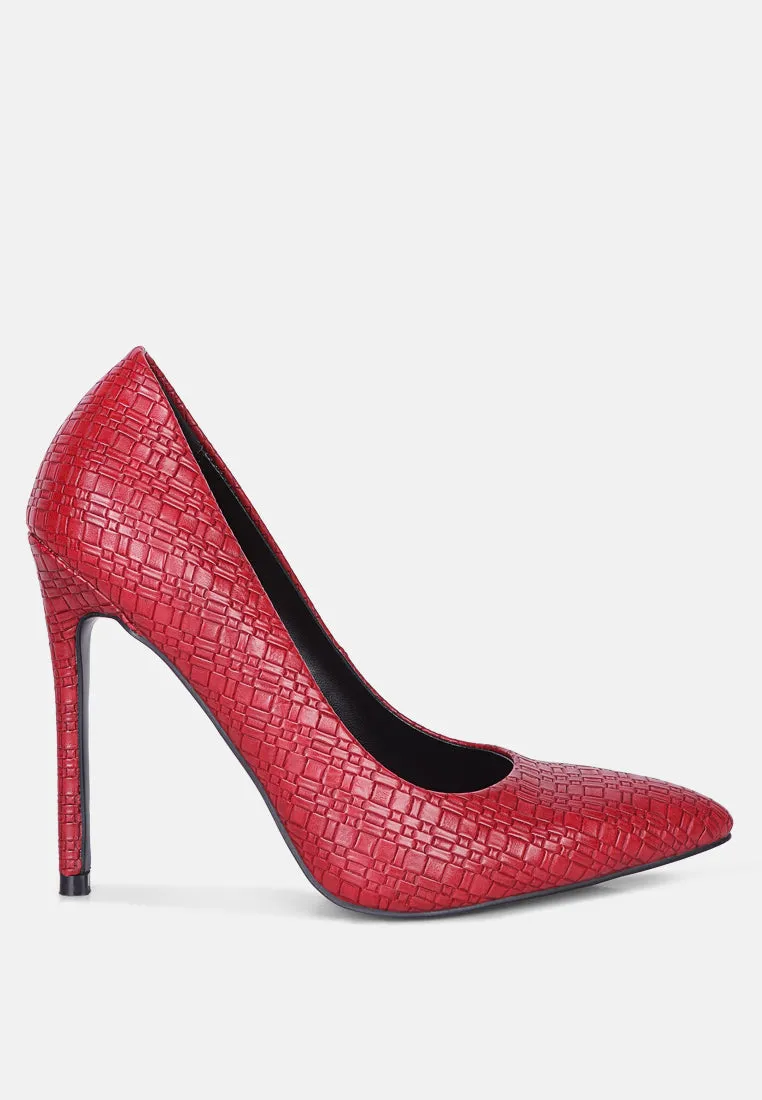 Weave pattern high heel pumps