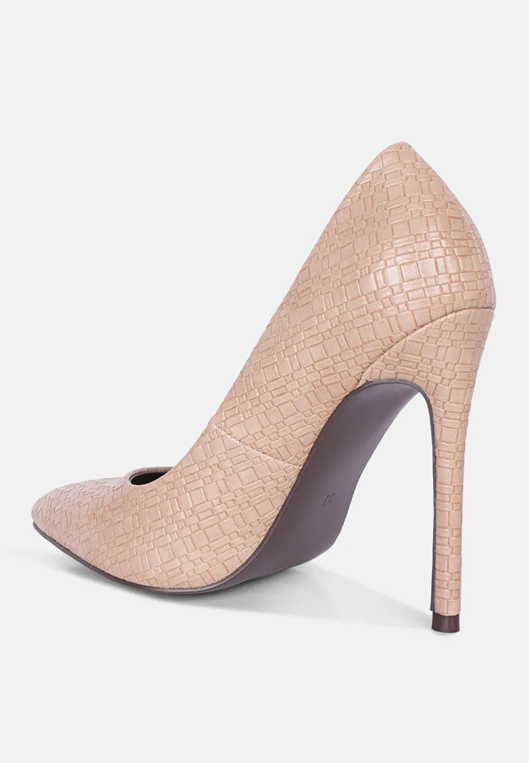 Weave pattern high heel pumps